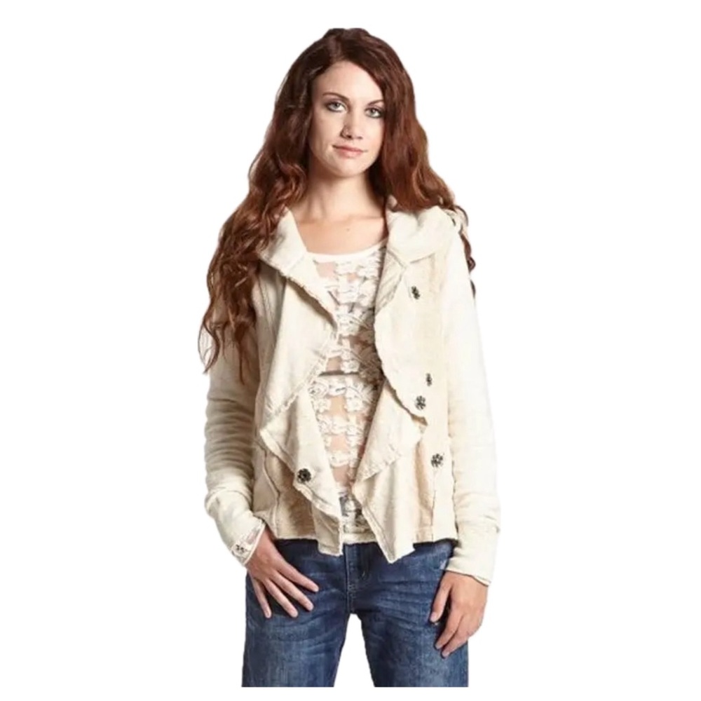 Free People 'Clementine' Lace Inset Hoodie Oatmeal